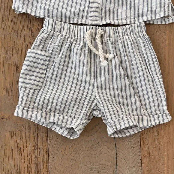 Mayoral 3 piece baby boy linen short set bucket hat striped neutral 12 months - Picture 2 of 12